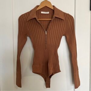SIMKHAI Emilia Rib Knit Polo Bodysuit